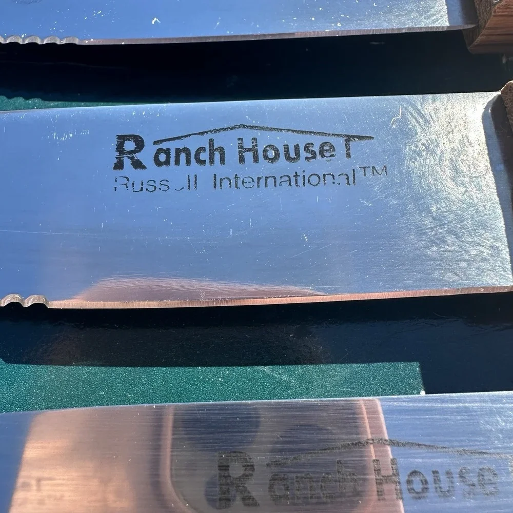 Set of 6 Russel International Steak Knives‎ WA Forge Wood Handle Stainless Steel